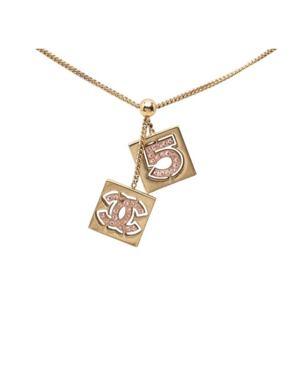 Chanel CC Logo No 5 Plate Chain Pendant 02P Gold Plated Rhinestone